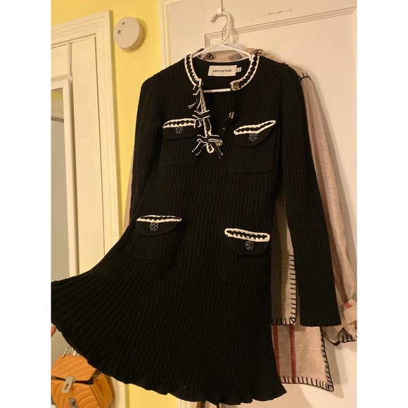 [sold] Self-Portrait Melange Knit Mini Dress in Black - Picture 9 of 10